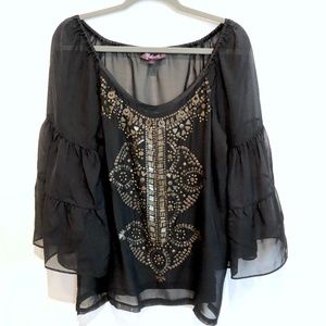 HALE BOB Black Sheer Silk Beaded Tunic